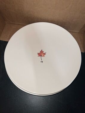 Rae Dunn White Plate with Red-Orange Maple Leaf 11” plates